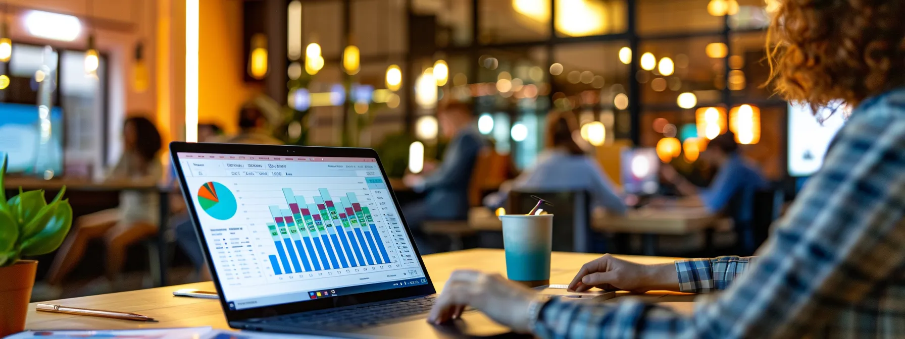 a person using a digital tool to analyze keyword research data for user intent in a modern, well-lit office setting.